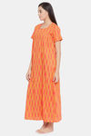 Clovia Cotton Full Length Nightdress - Orange — thumbnail 4