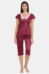 Clovia Satin Capri Set - Purple — thumbnail 1