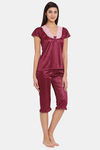 Clovia Satin Capri Set - Purple — thumbnail 2