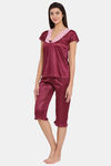 Clovia Satin Capri Set - Purple — thumbnail 3