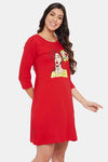 Clovia Cotton Knee Length Nightdress - Red — thumbnail 2
