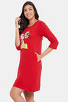 Clovia Cotton Knee Length Nightdress - Red — thumbnail 3