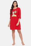 Clovia Cotton Knee Length Nightdress - Red — thumbnail 5