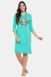 Clovia Cotton Knee Length Nightdress - Green — thumbnail 1