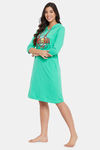 Clovia Cotton Knee Length Nightdress - Green — thumbnail 3