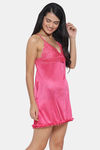 Clovia Satin Knee Length Nightwear + Robe - Pink — thumbnail 2
