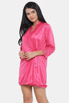 Clovia Satin Knee Length Nightwear + Robe - Pink — thumbnail 3