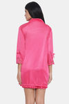 Clovia Satin Knee Length Nightwear + Robe - Pink — thumbnail 5