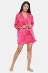 Clovia Satin Knee Length Nightwear + Robe - Pink — thumbnail 6