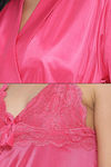 Clovia Satin Knee Length Nightwear + Robe - Pink — thumbnail 7