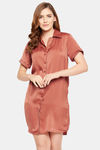 Clovia Satin Knee Length Nightdress - Copper — thumbnail 1