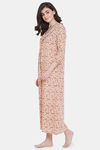 Clovia Cotton Full Length Nightdress - Beige — thumbnail 3