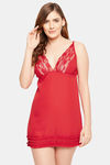 Clovia Nylon Knee Length Nightwear + Robe - Red — thumbnail 2
