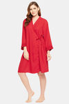 Clovia Nylon Knee Length Nightwear + Robe - Red — thumbnail 3