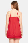 Clovia Nylon Knee Length Nightwear + Robe - Red — thumbnail 5
