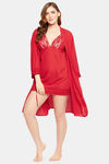 Clovia Nylon Knee Length Nightwear + Robe - Red — thumbnail 6