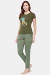 Clovia Cotton Pyjama Set - Green — thumbnail 3