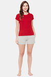 Clovia Cotton Shorts Set - Red — thumbnail 5