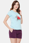 Clovia Cotton Shorts Set - Blue — thumbnail 2