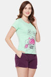 Clovia Cotton Shorts Set - Green — thumbnail 2
