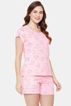 Clovia Cotton Shorts Set - Pink — thumbnail 2