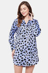 Clovia Satin Knee Length Nightdress - Blue — thumbnail 1