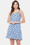 Clovia Rayon Knee Length Nightdress - Blue — thumbnail 1