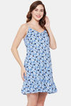Clovia Rayon Knee Length Nightdress - Blue — thumbnail 2