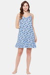 Clovia Rayon Knee Length Nightdress - Blue — thumbnail 5