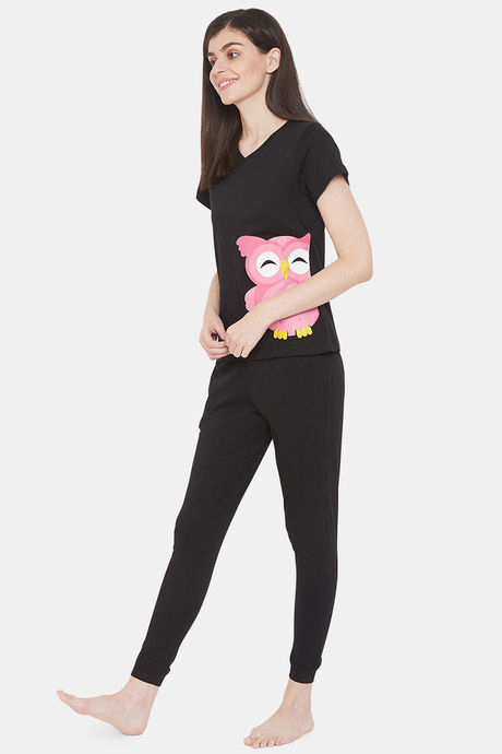 Clovia Cotton Pyjama Set - Black — image 3