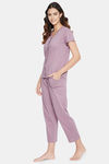 Clovia Cotton Pyjama Set - Purple — thumbnail 3