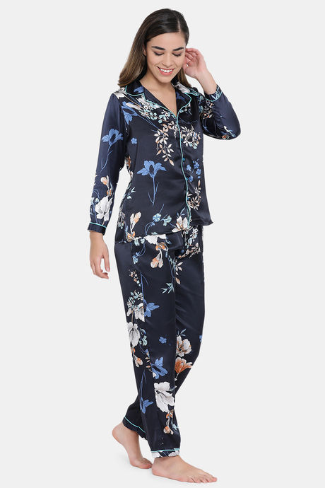 Clovia Satin Pyjama Set - Blue — image 2