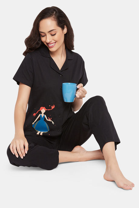 Clovia Cotton Pyajama Set - Black — image 5