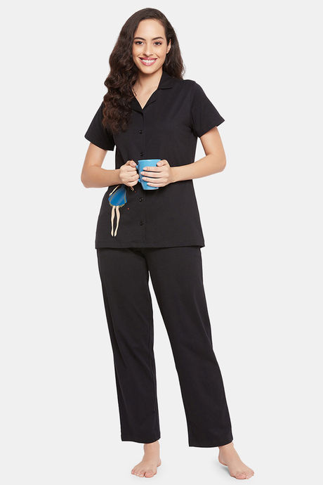 Clovia Cotton Pyajama Set - Black — image 6
