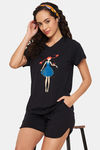 Clovia Cotton Shorts Set - Black — thumbnail 5