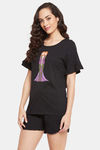 Clovia Cotton Shorts Set - Black — thumbnail 3
