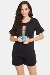 Clovia Cotton Shorts Set - Black — thumbnail 6