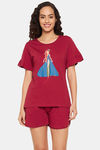 Clovia Cotton Shorts Set - Maroon — thumbnail 1