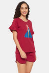 Clovia Cotton Shorts Set - Maroon — thumbnail 2