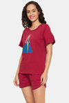 Clovia Cotton Shorts Set - Maroon — thumbnail 3