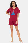 Clovia Cotton Shorts Set - Maroon — thumbnail 5