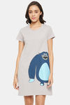 Clovia Cotton Knee Length Nightdress - Grey — thumbnail 1