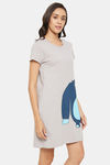 Clovia Cotton Knee Length Nightdress - Grey — thumbnail 2