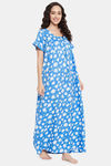 Clovia Cotton Full Length Nightdress - Blue — thumbnail 2