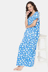 Clovia Cotton Full Length Nightdress - Blue — thumbnail 5