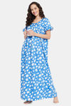 Clovia Cotton Full Length Nightdress - Blue — thumbnail 6