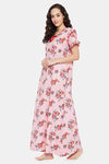 Clovia Cotton Full Length Nightdress - Pink — thumbnail 3