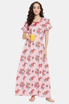 Clovia Cotton Full Length Nightdress - Pink — thumbnail 6