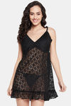 Clovia Lace Babydoll with Thong - Black — thumbnail 1