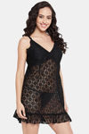 Clovia Lace Babydoll with Thong - Black — thumbnail 2